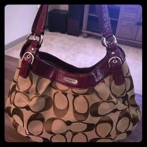 Coach bag/purse EUC tan brown and red!
